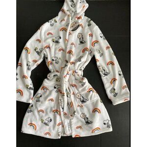 Peanuts Snoopy Hooded Robe Sz S/M Rainbow Super Soft Belt Woodstock Pride NWT